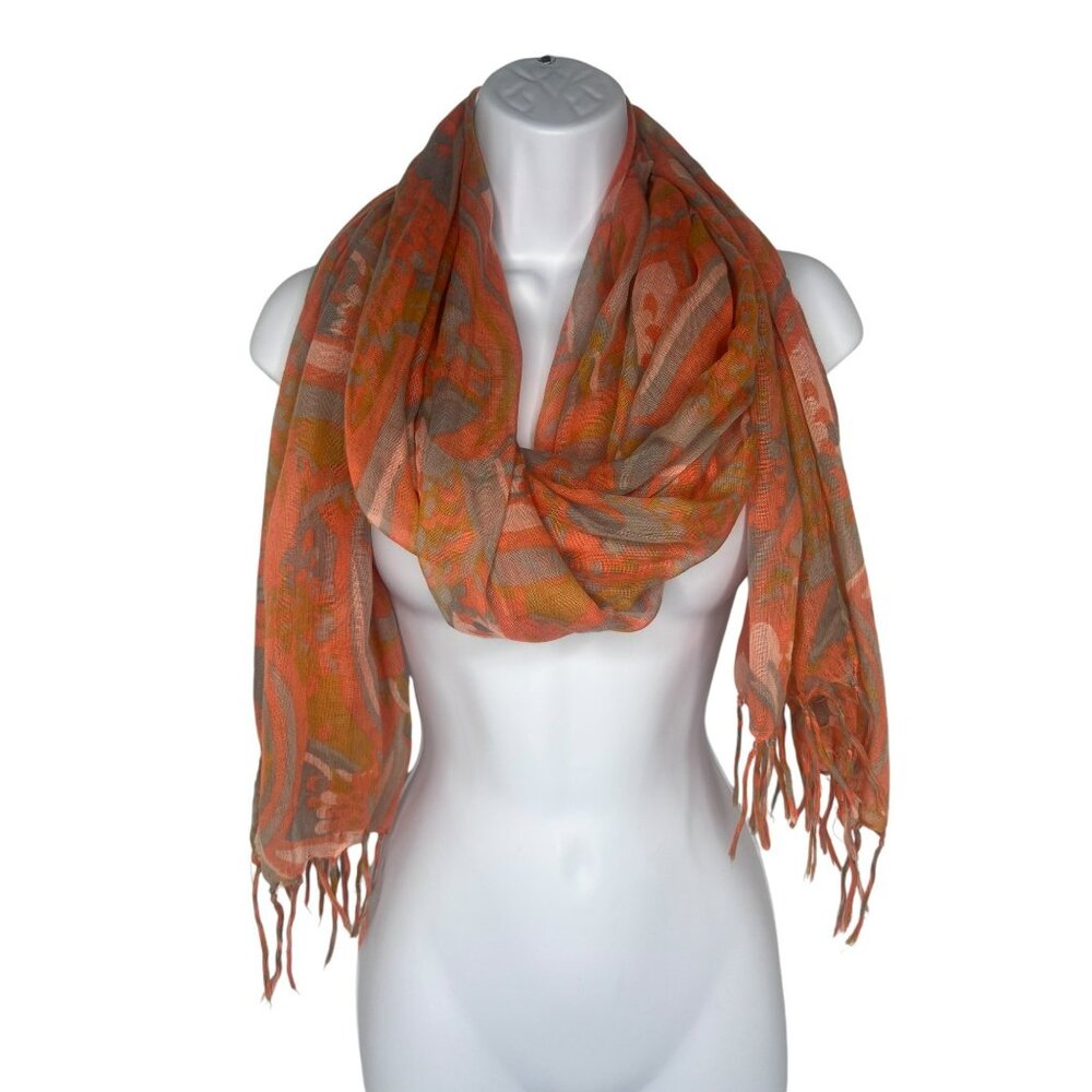 Groovy Orange Pattern Wrap Scarf Polyester 74 in